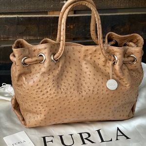 Furla Beige Ostrich Leather Carmen Satchel